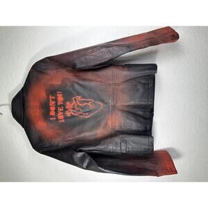 Women’s S Leather Jacket Punk Goth Grunge Spray Paint Heart Emo Custom Altered